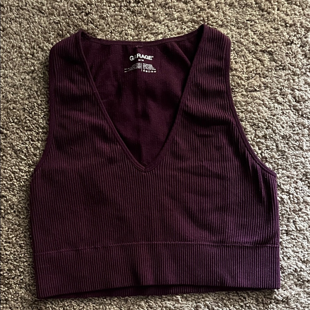 Garage Women's Ribbed V-Neck Tank Top - Dark Purple